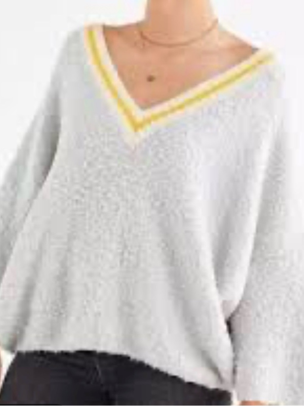 Urban Outfitters Gray V-Neck Sweater with Cream and Yellow Trim